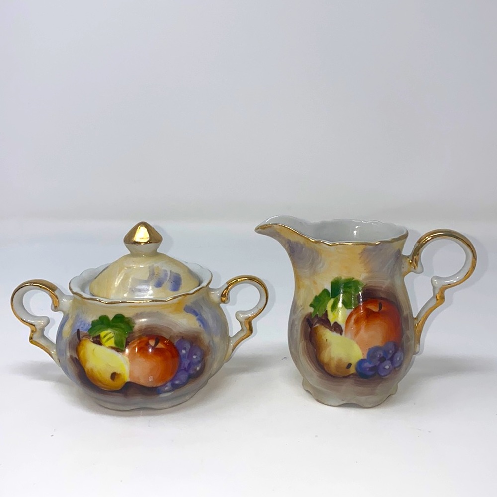 Kelvin Fine China Porcelain Creamer & Sugar Bowl, Brown, Fruit‎